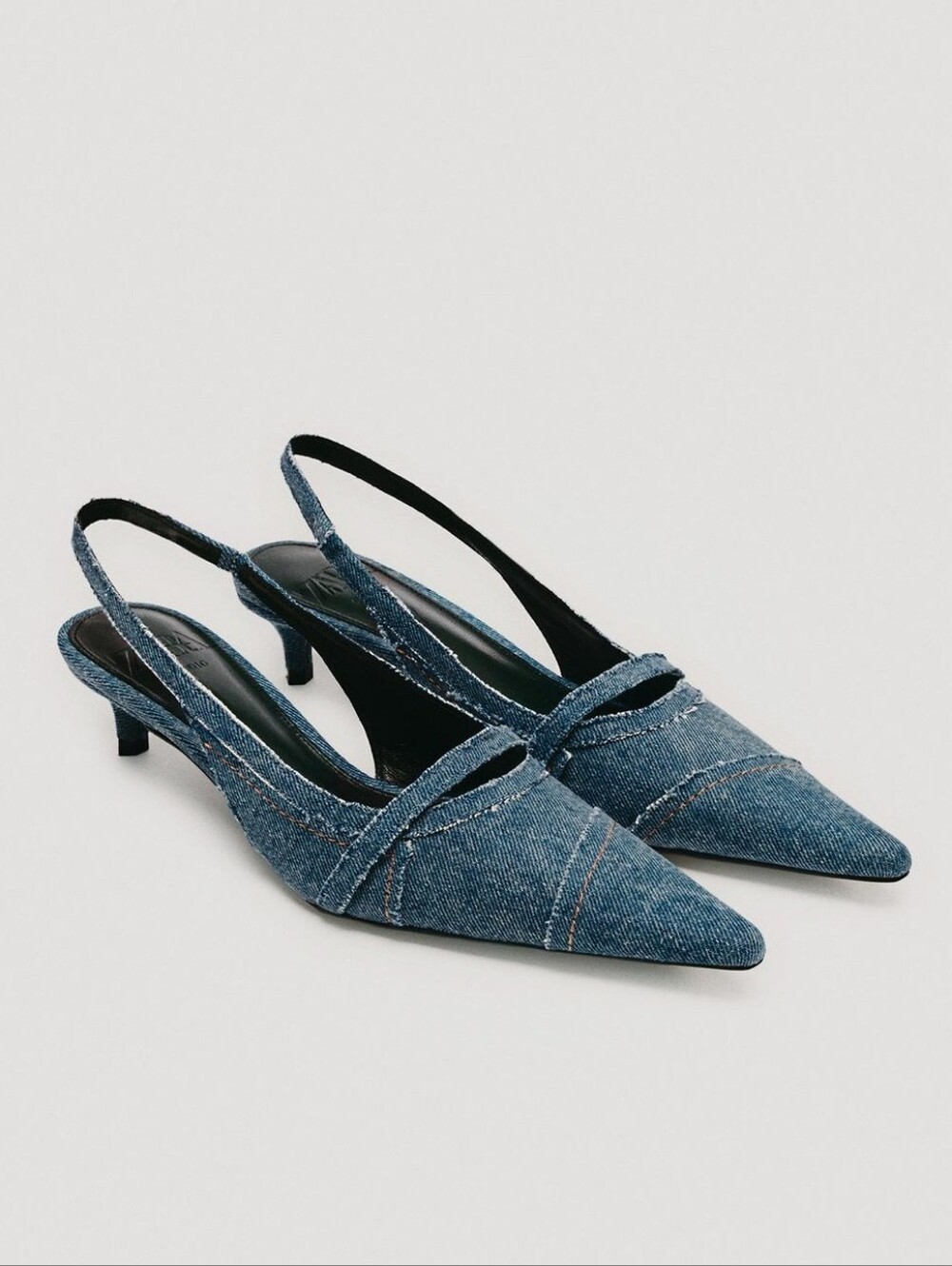 ZARA LIMITED EDITION DENIM KITTEN HEEL SLINGBACKS